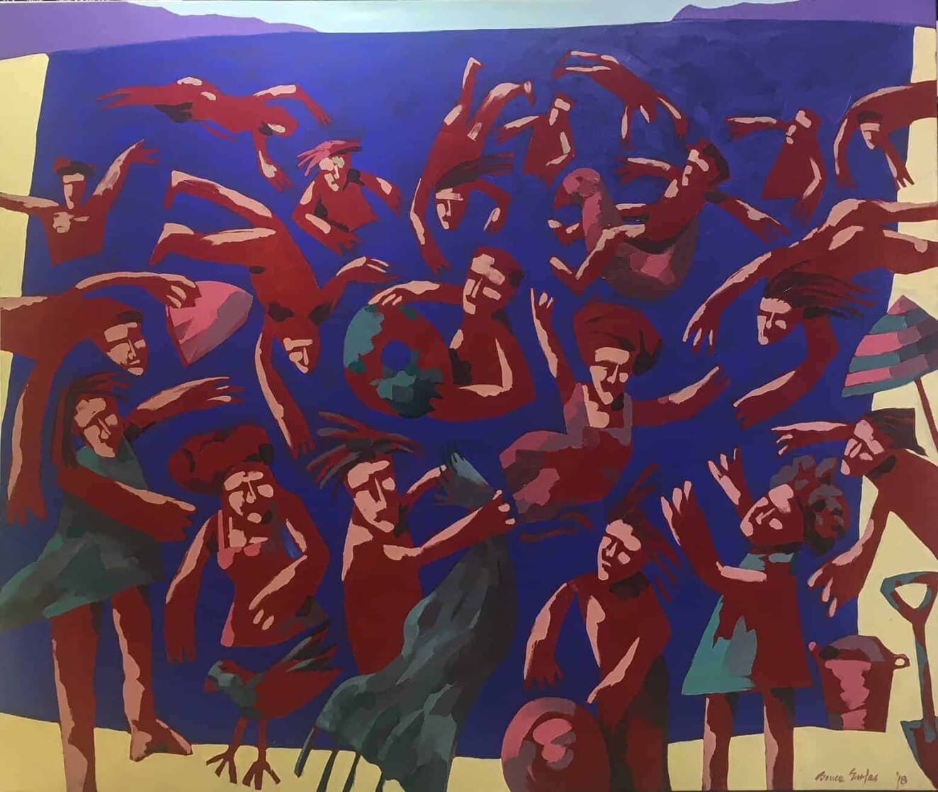 Action Beach by Bruce Earles – oil on canvas painting, 180x150cm (view 2) – SOHO Galleries Sydney