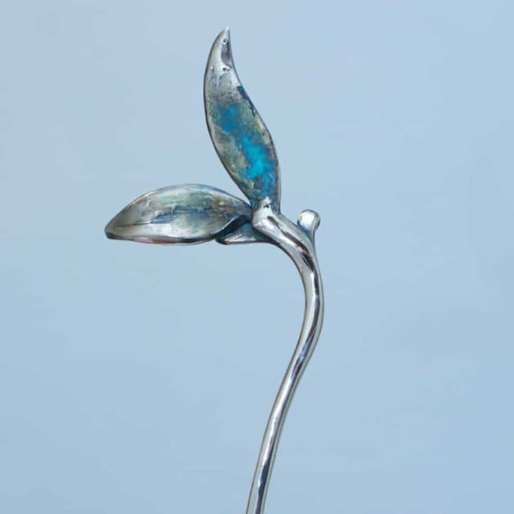 Avocado-Plant-40x11x10cm-(limited-to-10)-BRONZE-PATINA-polished-stainless-with-BLACK-GRANITE-[bronze,-table-top,stainless-steel]Zoe-Ellenberg-plant-interior-sculpture-australian-teal