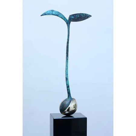 Avocado-Plant-40x11x10cm-(limited-to-10)-BRONZE-PATINA-polished-stainless-with-BLACK-GRANITE-[bronze,-table-top,stainless-steel]Zoe-Ellenberg-plant-interior-sculpture-australian-teal