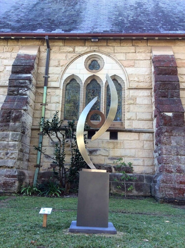 Embrace162x56cm-STAINLESSS-&-BRONZE-in-situ[bronze,free-standing,Stainless-steel,Outdoor,]-Ben-Fasham-abstract-garden-sculpture-australian-artist