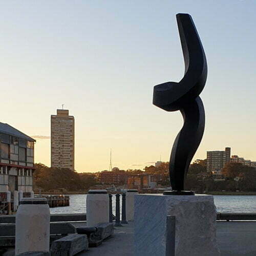 Classical-Dynamism-400x100cm--[outdoor,-landmark]-martin-george-australian-artist-garden-sculpture-twisted-black-contemporary-art