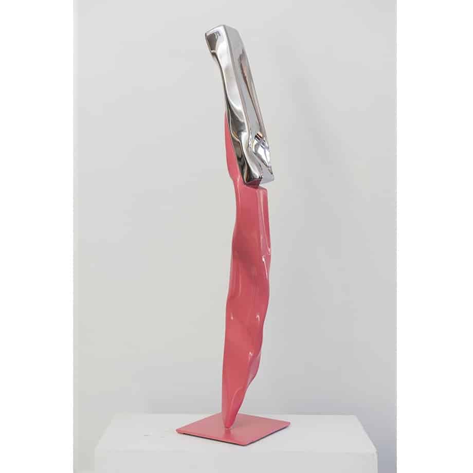 Dancing-on-the-Edge-#2--126x30cm-POWDER-COATED-&-CHROMED-STEEL-[stainless-steel,free-standing,-table-top]-Gary-Christian-australian-abstract-pink-sculpture
