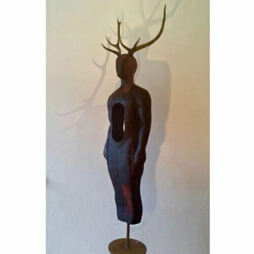 Dear-Hart-221cm-Bronze-antler-reclaimed-timber-body--[Freestanding,-figurative]Clancy-Warner-australian-sculpture-human-figure--timber-art
