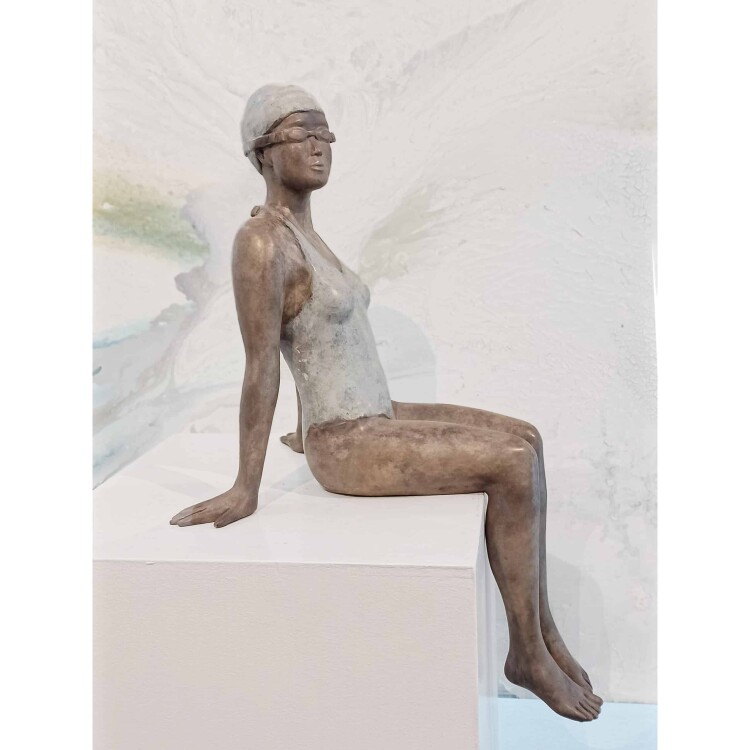 bronze figurative sculpture, female swimmer - by australian sculptor mela cooke