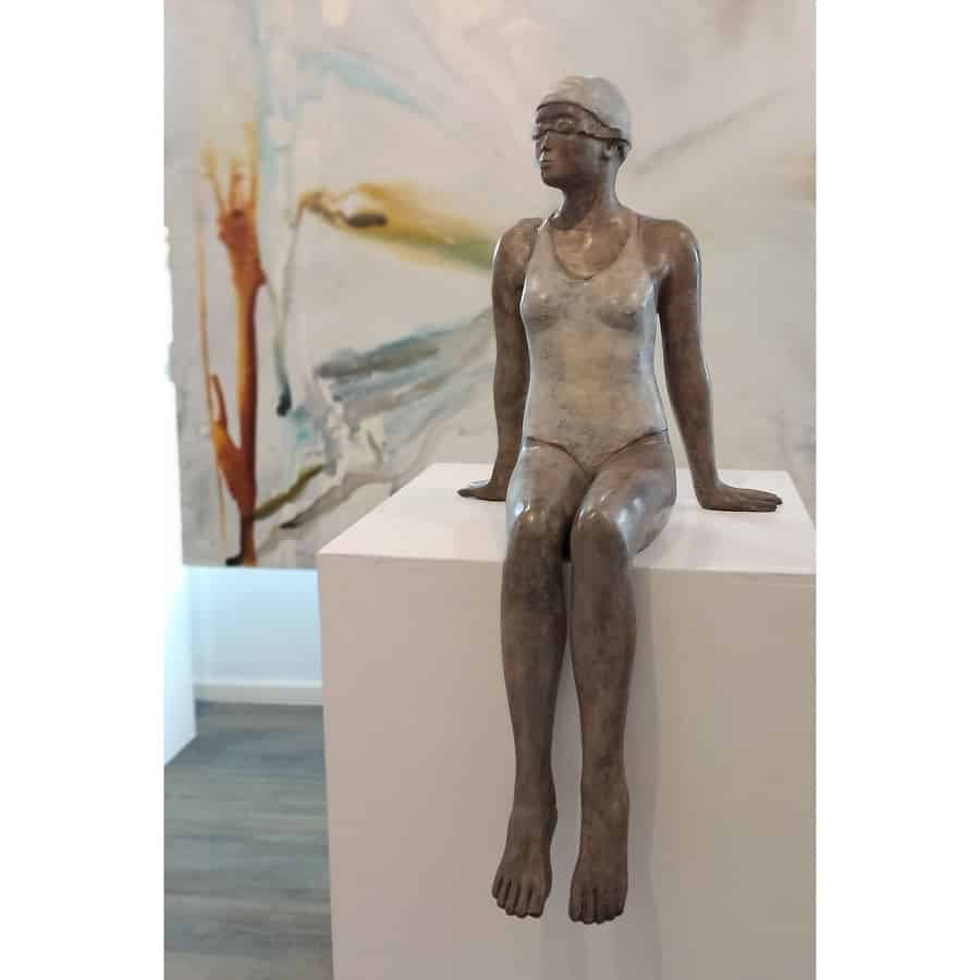 bronze figurative sculpture, female swimmer - by australian sculptor mela cooke