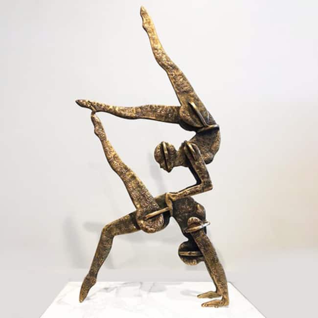 Dancers--60X20cm-CAST-BRONZE-MARBLE-[Bronze, tabletop, figurative sculpture]Helena-Lillywhite-australian-interior-gold-people-sculpture
