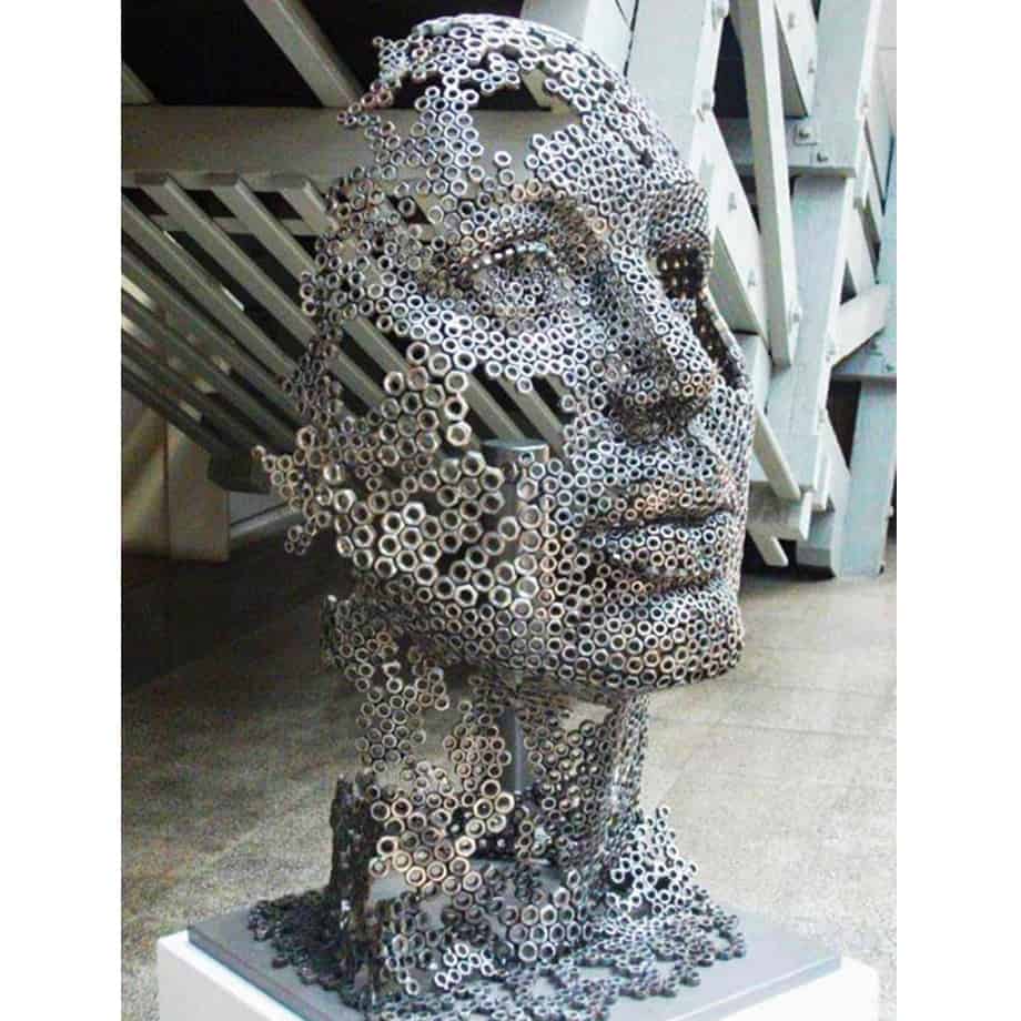 Hedonist-100x50cm--FABRICATED-STEEL-NUTS-GRANITE-BASE-[-table-top,Outdoor]-emad-dhahir-sculpture-face-art-australian-female