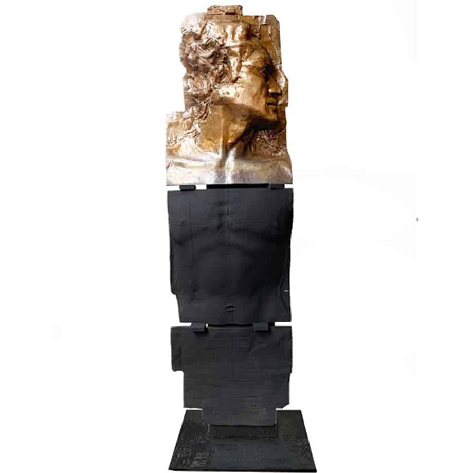 Man-Made-125x40cm--BRONZE on STEEL-[bronze,-free-standing]-Stephen-Glassborow-sculpture-greek-statue-male-figure-bronze