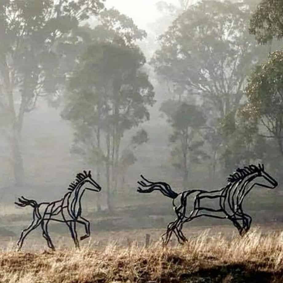 Mare-and-Foal-220cm--FABRICATED--MILD-STEEL-OILED-outdoor,landmark-Tobias Benent,-australian-horse-sculpture-large-oversize