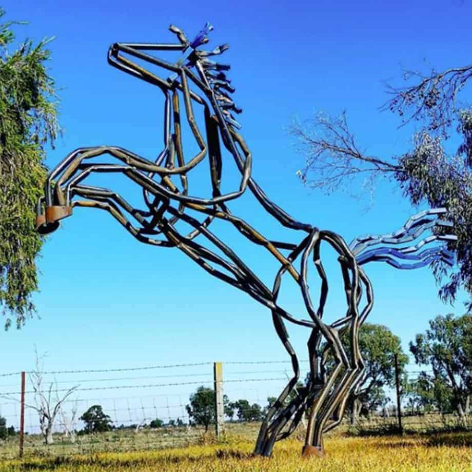 Mighty-Mustangl--300cm--FABRICATED--MILD-STEEL-OILED-outdoor,landmark-Tobias Benent,-australian-horse-sculpture-large-oversize