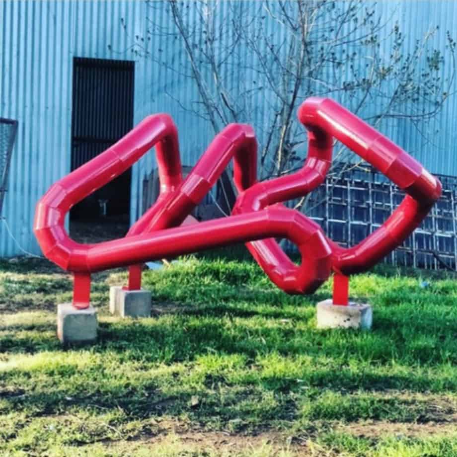 Much-like-life-in-red--240x120cm---FABRICATED-STEEL-PIPE-[outdoor,landmark]-Tobias Benent,-australian-sculpture-large-oversize