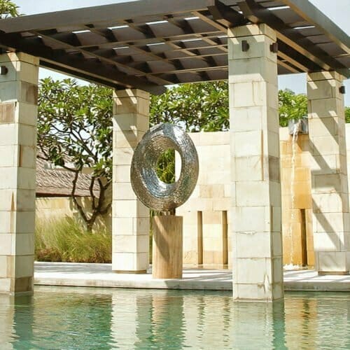 Neo-Rising-140x1140cm--STAINLESS-STEEL-with-TIMBER-plinth--[free-standing,outdoor,Stainless-steel]-CHEN-australian-sculpture-large-sphere