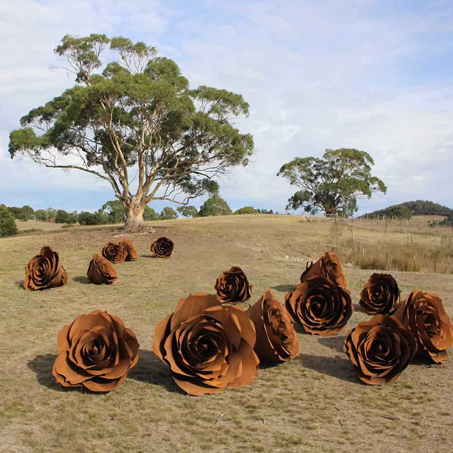 Roses-150cm-Fabricated-Steel-[Outdoor,Corten]Kooper-Folko-australian-flower-sculpture-outdoor-garden-art-leaves-nature