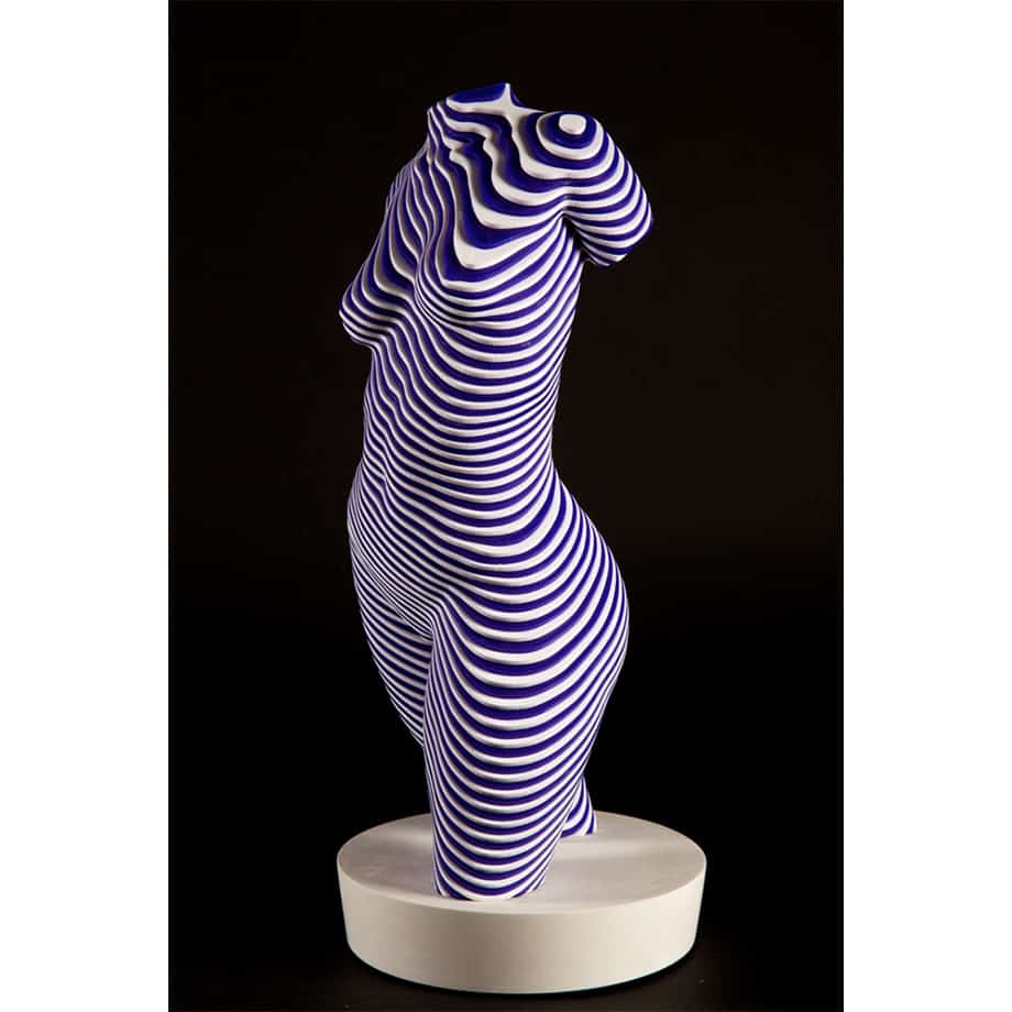 Roxie-Fluro-Blue&White-45x20cm--ACRYLIC--LASER-CUT-[table-top,figurative]Olivier-Duhamel-female-body-sculpture-nude-wood-form-australian