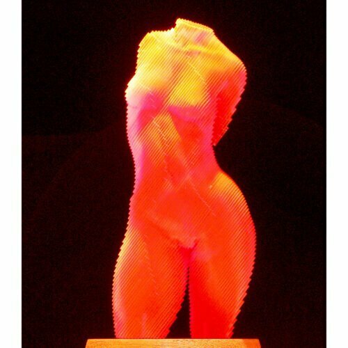 Roxie-Fluro-Orange-45x20cm-ACRYLIC--LASER-CUT-[table-top,figurative]Olivier-Duhamel-female-body-sculpture-nude-wood-form-australian