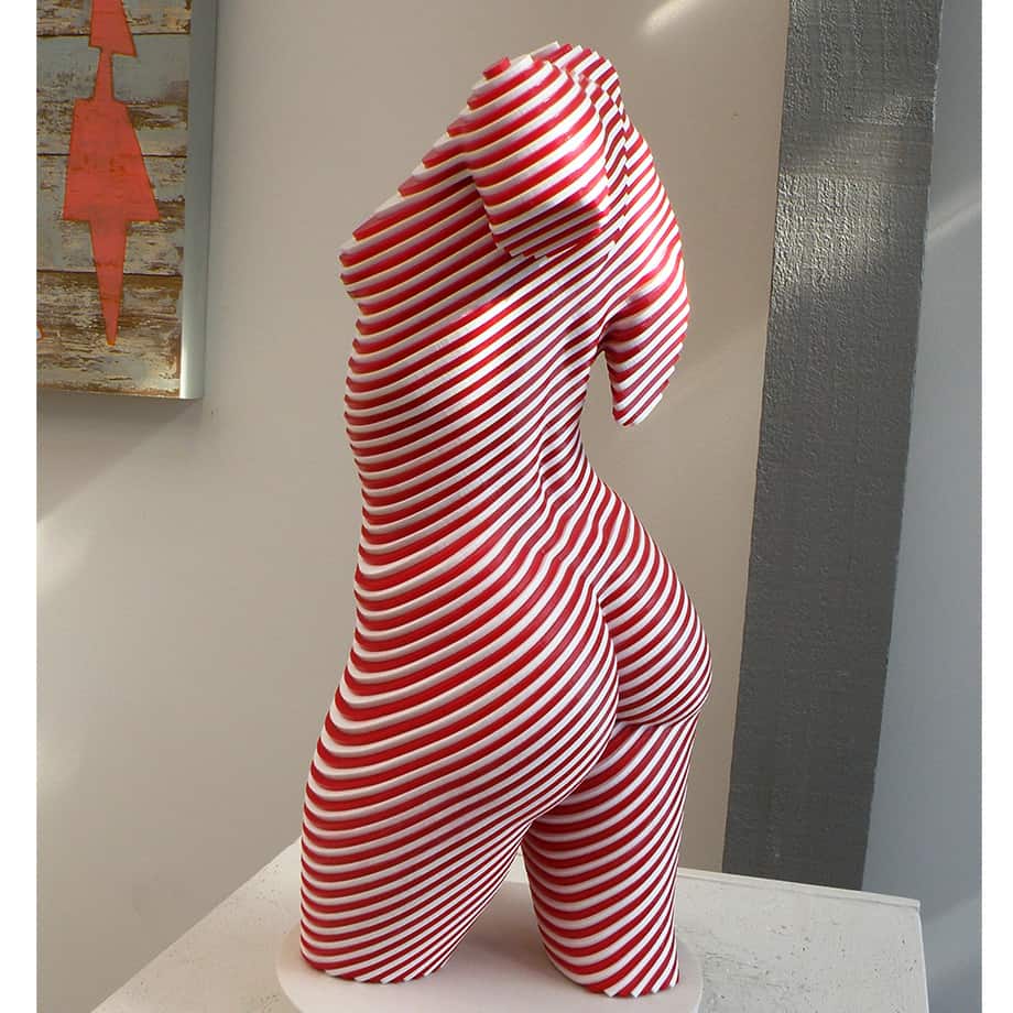 Roxie-Red&White-100x72cm-ACRYLIC--LASER-CUT-[table-top,figurative]Olivier-Duhamel-female-body-sculpture-nude-wood-form-australian