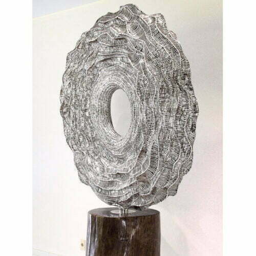 Seismic-Activity--STAINLESS-STEEL-WITH-TIMBER-STAND-[free-standing,outdoor]-CHEN-australian-sculpture-large sphere