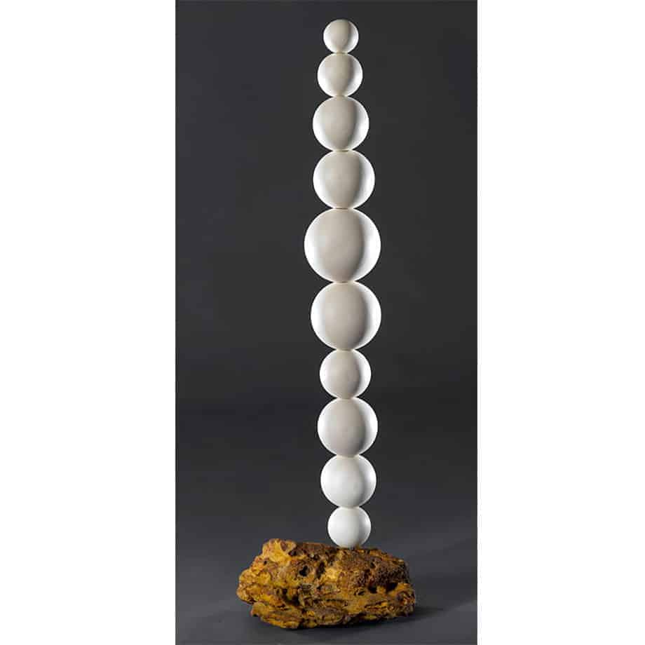 Spheres---110cm-CERAMIC-TOTEM-[ceramic,free-standing,outdoor]-walter-auer--australian-ceramic-white-sculpture