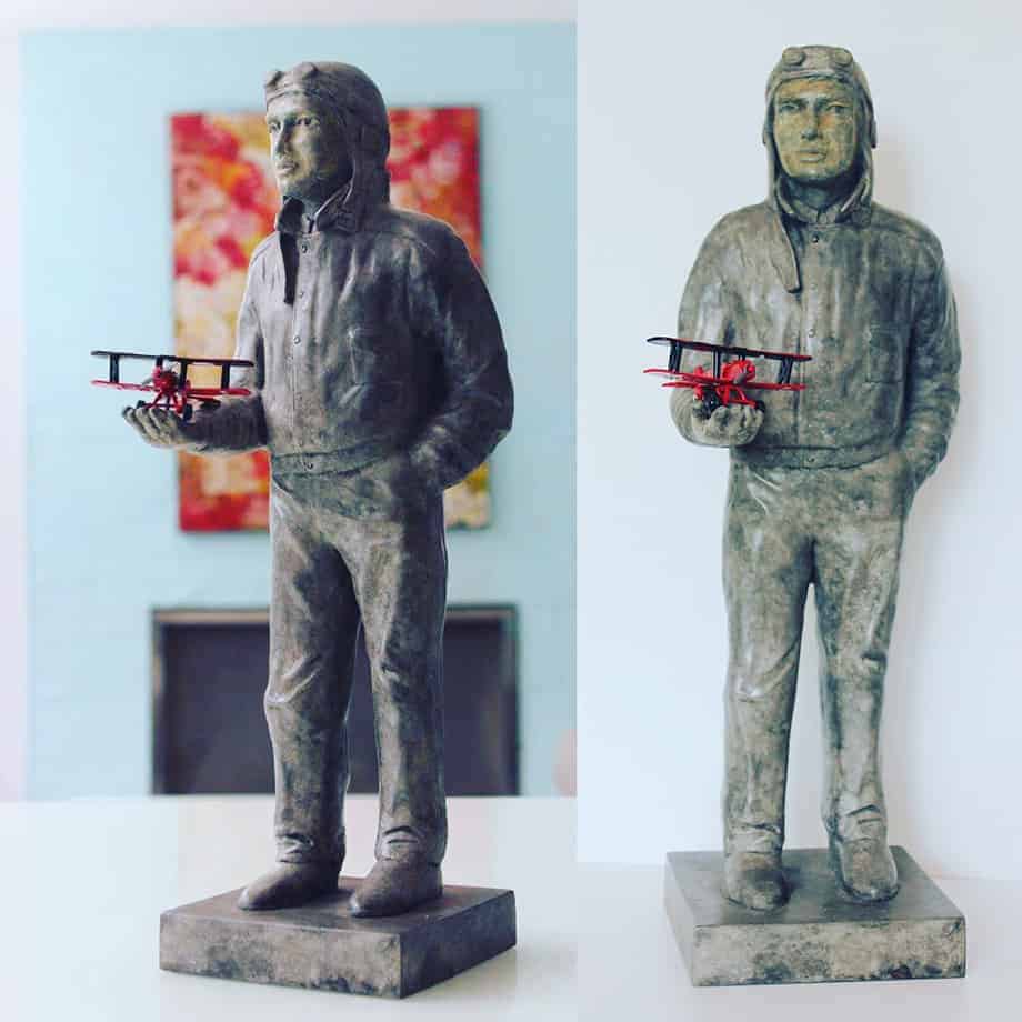The-aviator-and-his-flying-machine---BRONZE-WITH-PATINA-[Table-top,Bronze,-Figurative]-mela-cooke-aviator-pilot-sculpture
