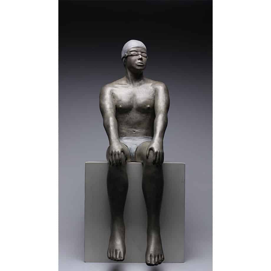 Time-Out-70cm----limited-to-30--BRONZE-WITH-PATINA-[Table-top,Bronze,-Figurative]-mela-cooke-australian-swimmer-masculine-sculpture