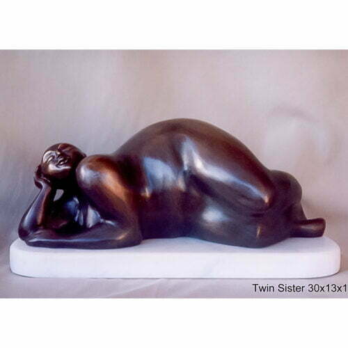 Twin-Sister-30x13cm-BRONZE-MARBLE-BASE-[Bronze,Table-top,Figurative]-Libucha-Zygmunt-australian-sculpture-female-form-indoor