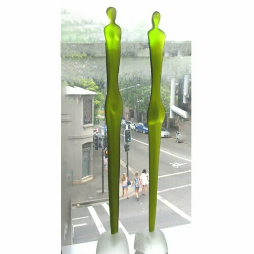 Two-Part-Intervention--CAST-GLASS-[free-standing,tabletop,Glass,figurative]-Sallie-Portnoy-australian-sculpture-glass-figures