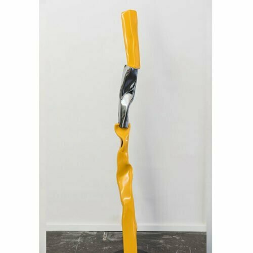 Warning-Warning-187x36cm-POWDER-COATED-&-CHROMED-STEEL-[stainless-steel,free-standing,-table-top]-Gary-Christian-australian-abstract-yellow-sculpture