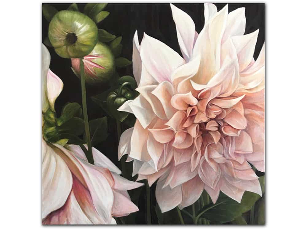 Pink-Dahlia-with-buds_Masako_Oil-on-Linen_122x122cm