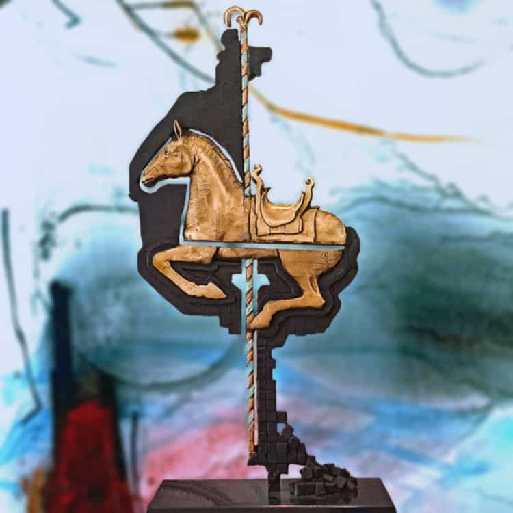Carousel-55cm---BRONZE-[bronze,-table-top]-Stephen-Glassborow-bronze horse sculpture