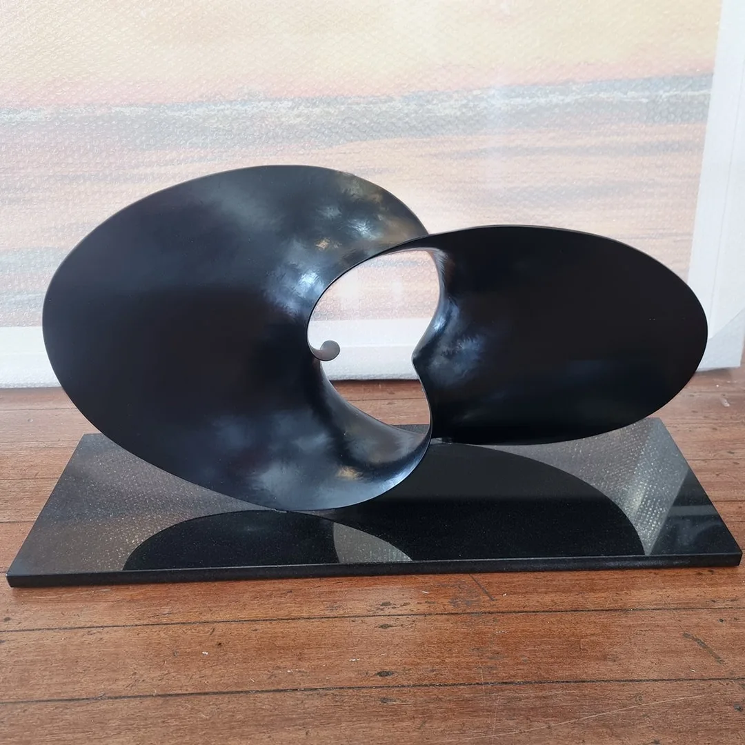 Twofold by Ben Storch – sculpture available in bronze, stainless steel, Corten steel or blackened aluminium, 45x85cm (view 3) – SOHO Galleries Sydney