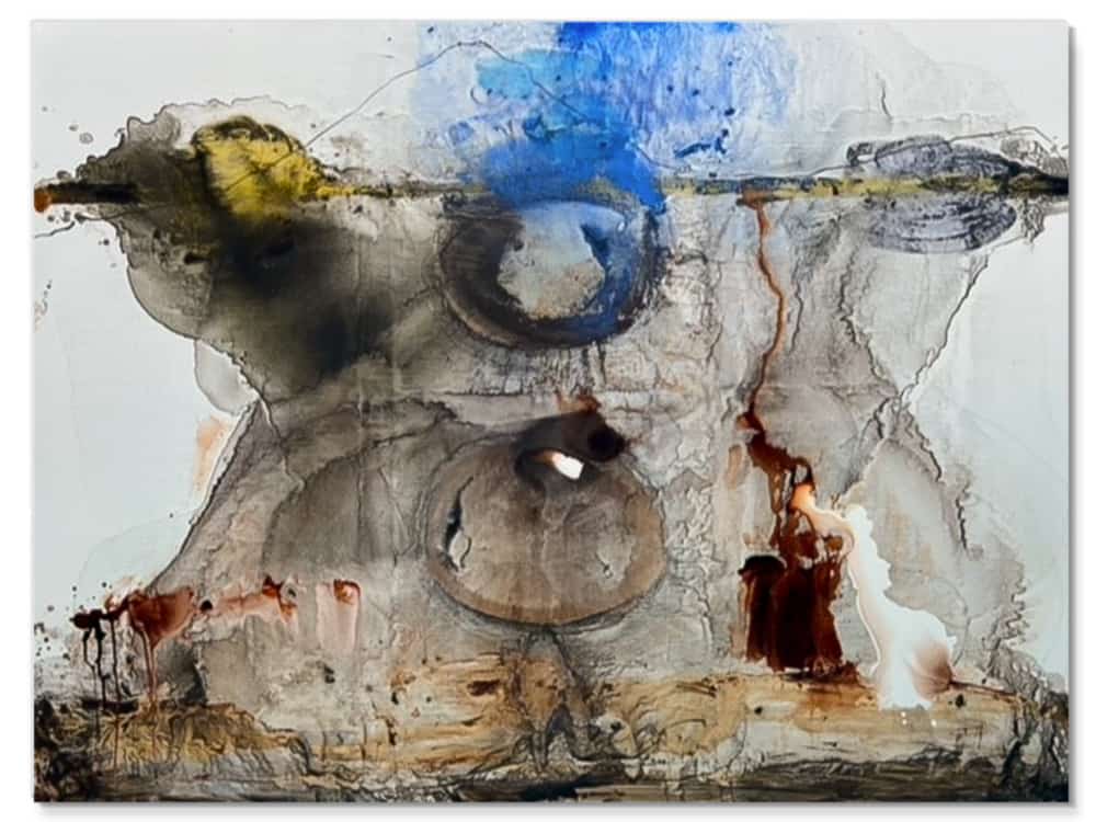 large abstract canvas art in soft blue