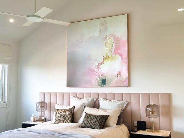 View by Conchita Carambano – painting, 160x160cm, shown in a home interior – SOHO Galleries Sydney