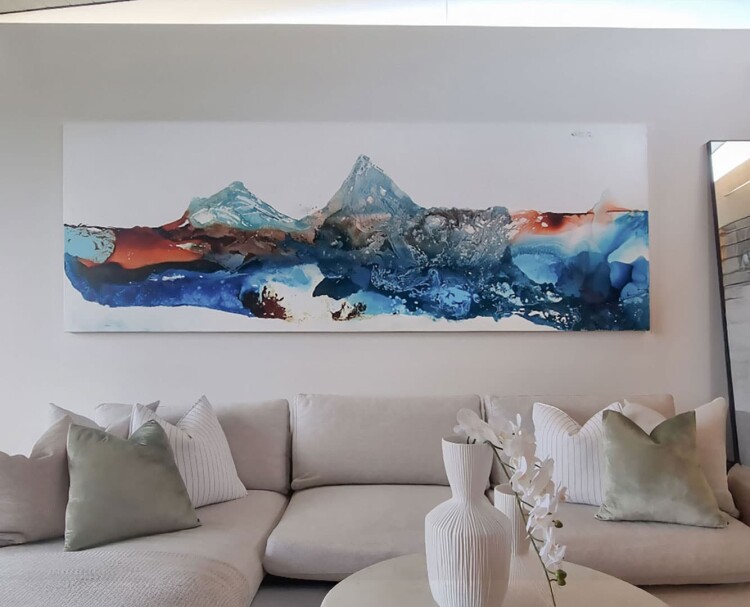 large abstract blue canvas art