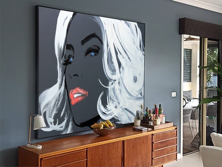 Malvina by Michel Canetti – painting, 183x122cm, shown in a home interior – SOHO Galleries Sydney