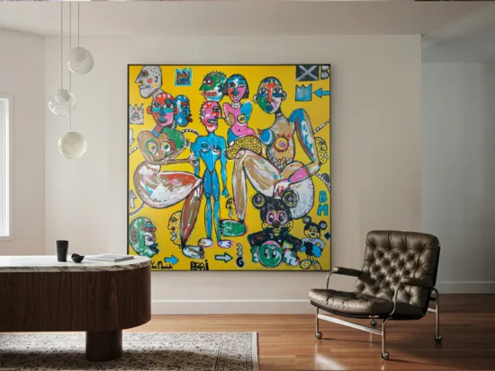 Original Artworks, Australian Artists The Players by Yosi Messiah – mixed media on canvas painting, 183x183cm – SOHO Galleries Sydney