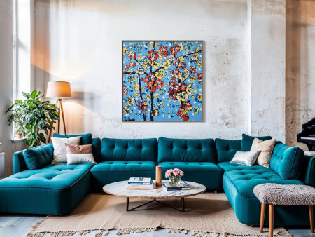 blue lounge room artwork