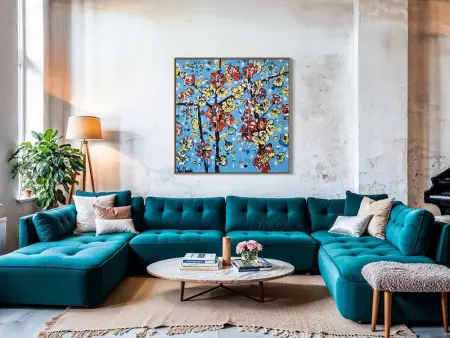 blue lounge room artwork