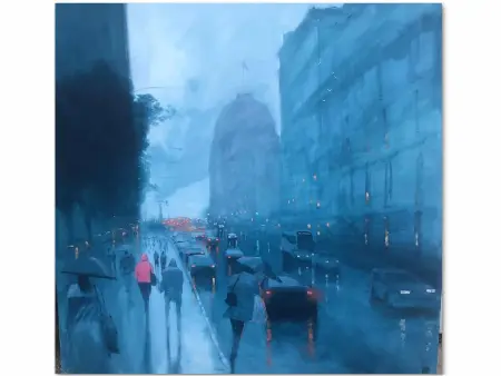 MB Pink Coat N Rain bridge street 152x152cm MR australian artists,australian art