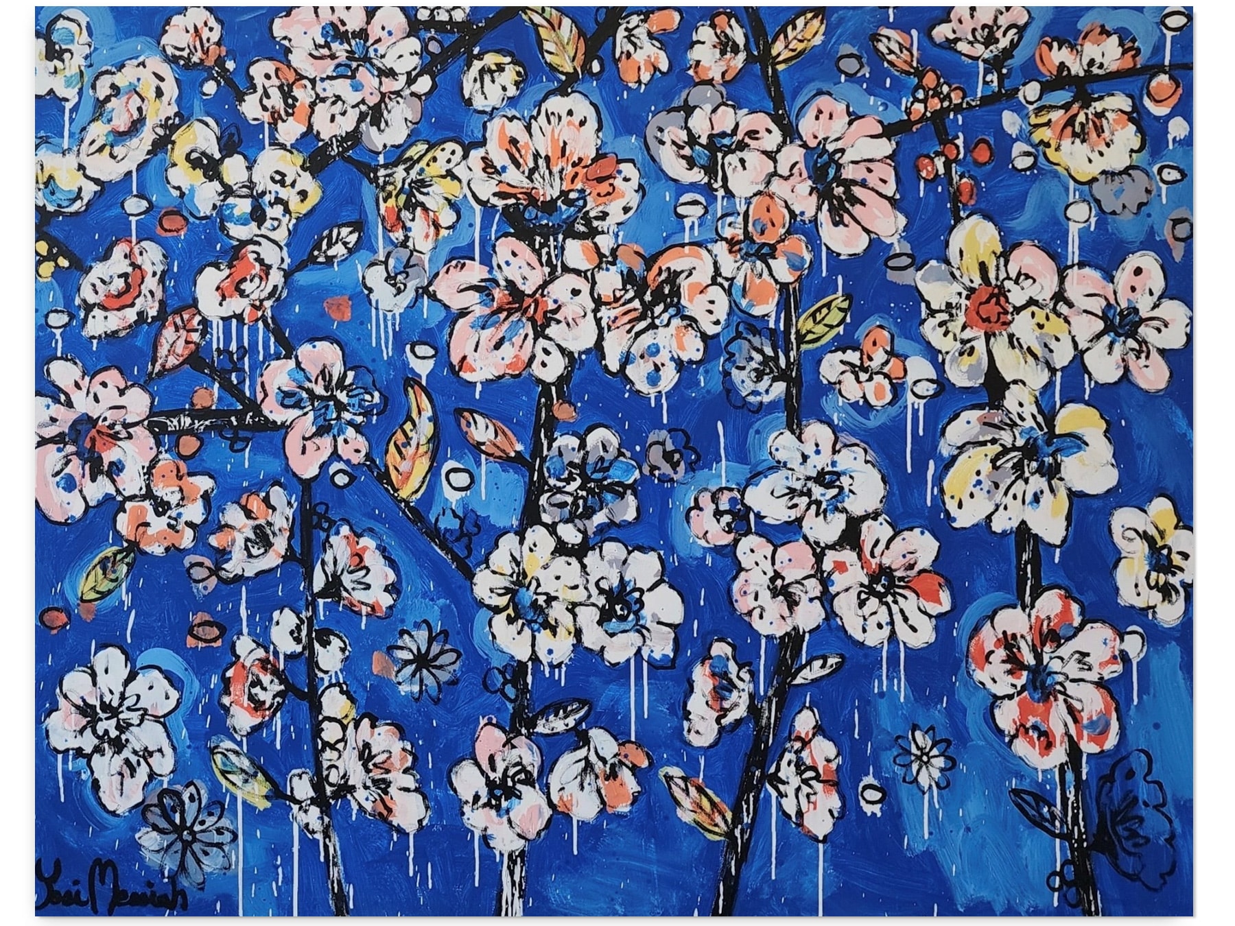 Yosi Messiah Artwork Blue Night Cherry Blossom 152x122cm Sydney PaintingSoho Galleries Sydney
