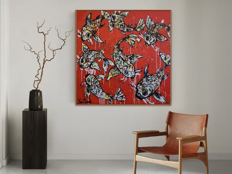 Fire Red Swimmers - 120x120cm