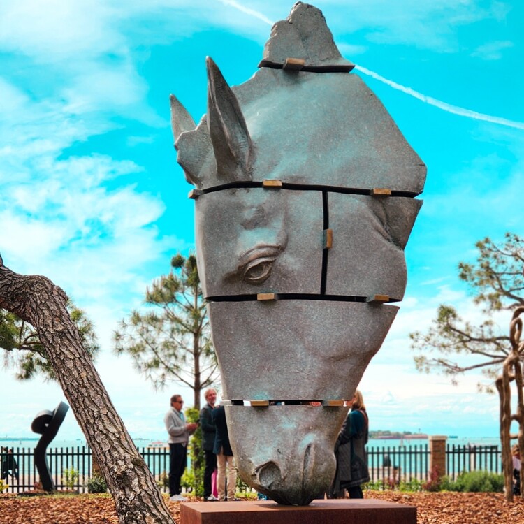 bronze horse head sculpture