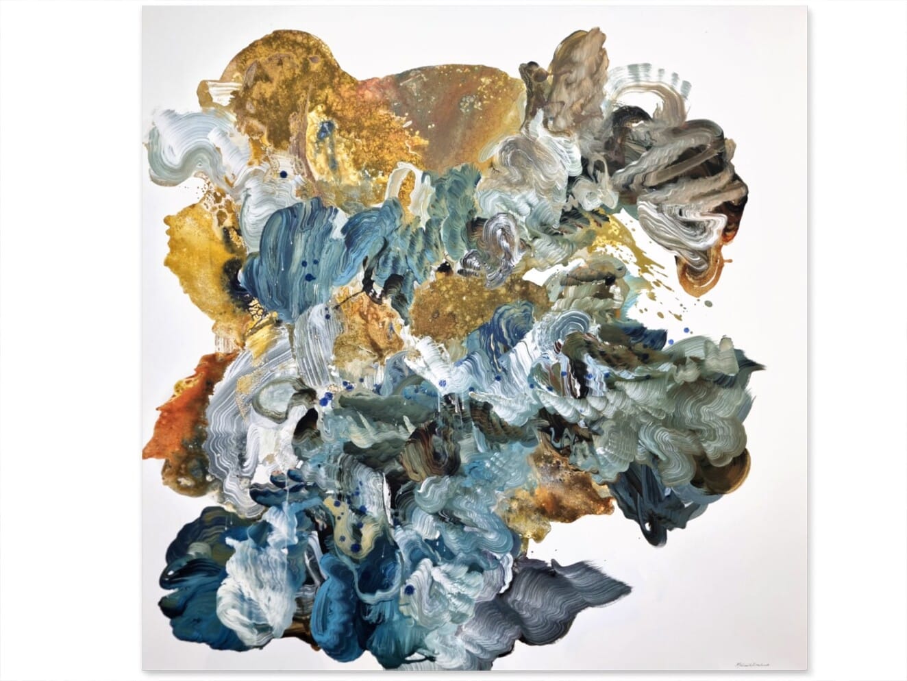 Tidal Response by Michael Whitehead – mixed media on canvas painting, 150x150cm (view 4) – SOHO Galleries Sydney