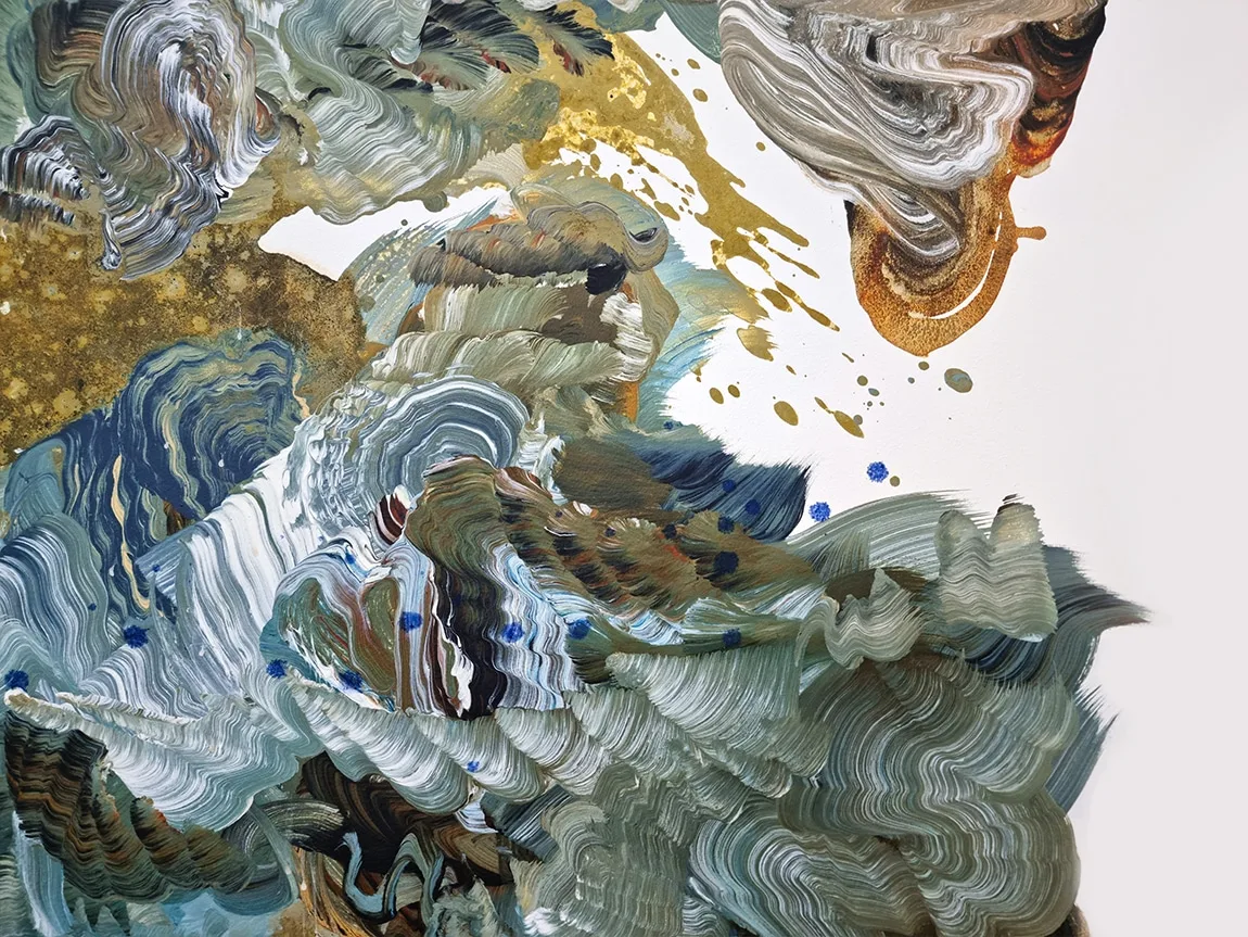 Tidal Response by Michael Whitehead – mixed media on canvas painting, 150x150cm (view 5) – SOHO Galleries Sydney