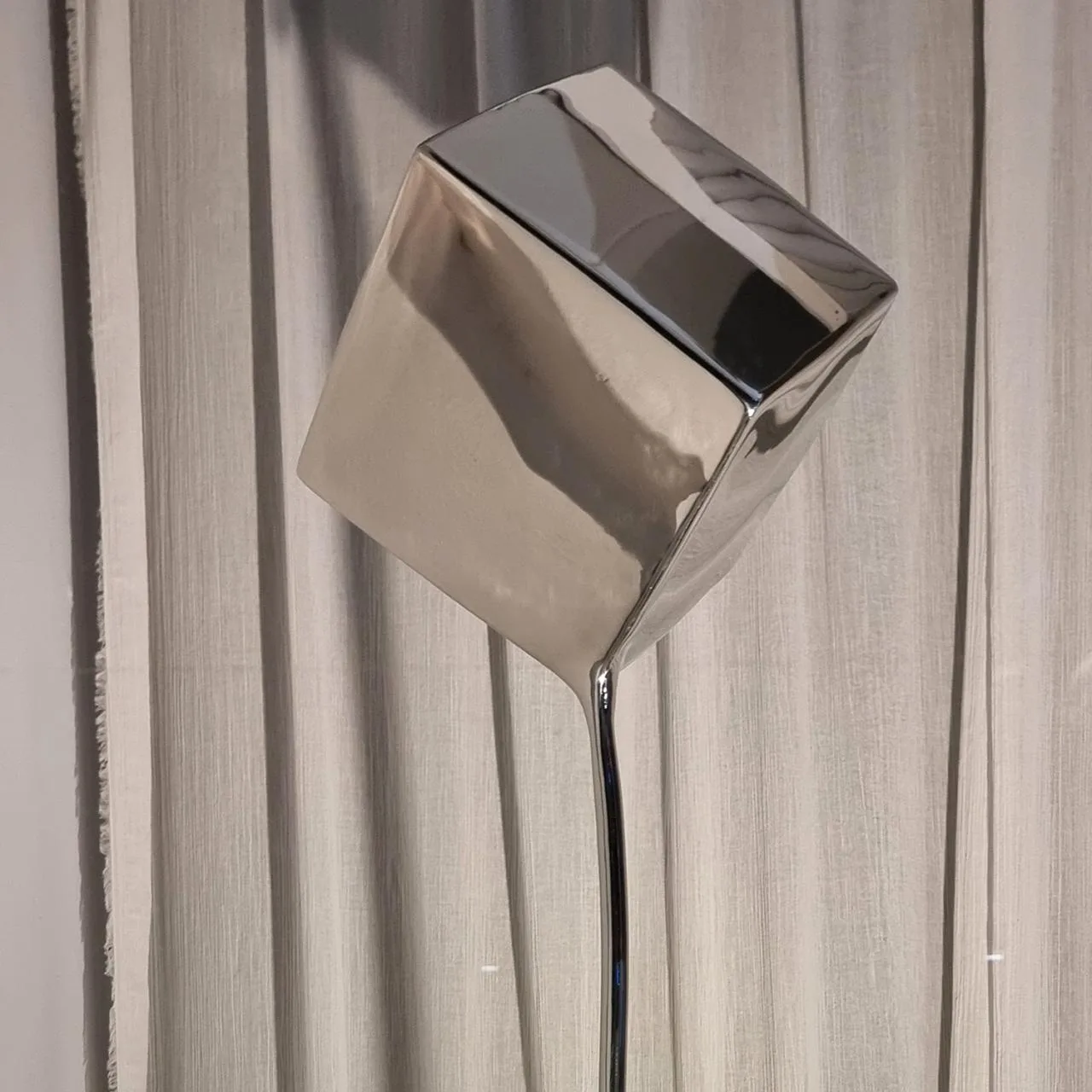 Cube Melt by Hugh McLachlan – stainless-steel sculpture, 110cm (view 4) – SOHO Galleries Sydney