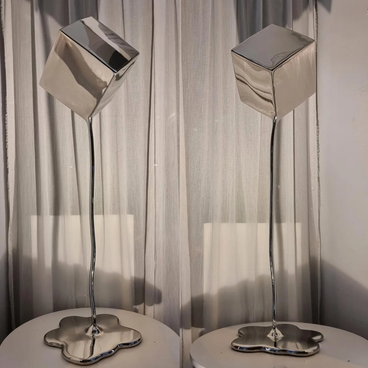 Cube Melt by Hugh McLachlan – stainless-steel sculpture, 110cm (view 5) – SOHO Galleries Sydney