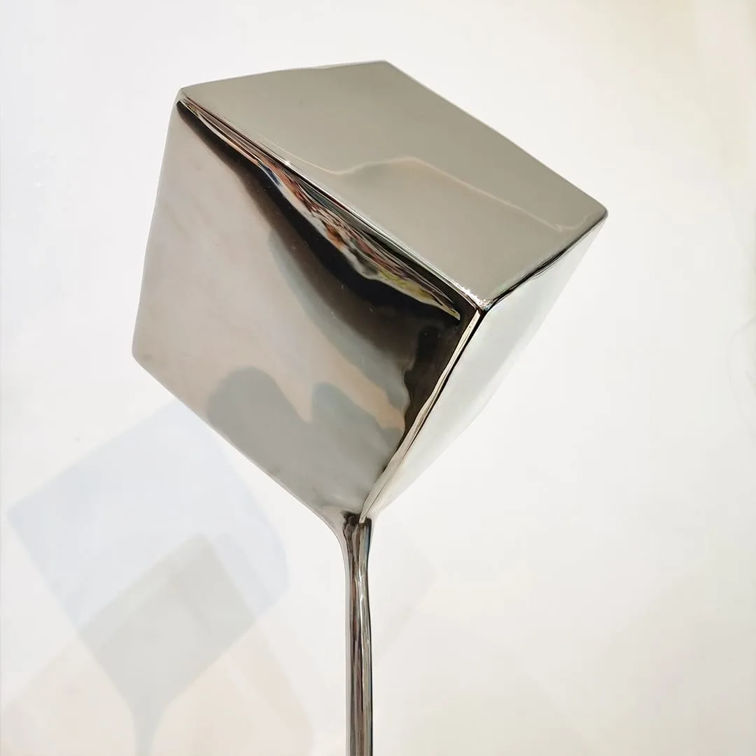 Cube Melt by Hugh McLachlan – stainless-steel sculpture, 110cm (view 7) – SOHO Galleries Sydney