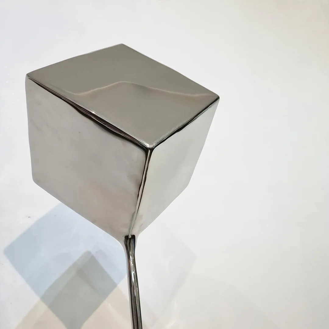 Cube Melt by Hugh McLachlan – stainless-steel sculpture, 110cm (view 8) – SOHO Galleries Sydney