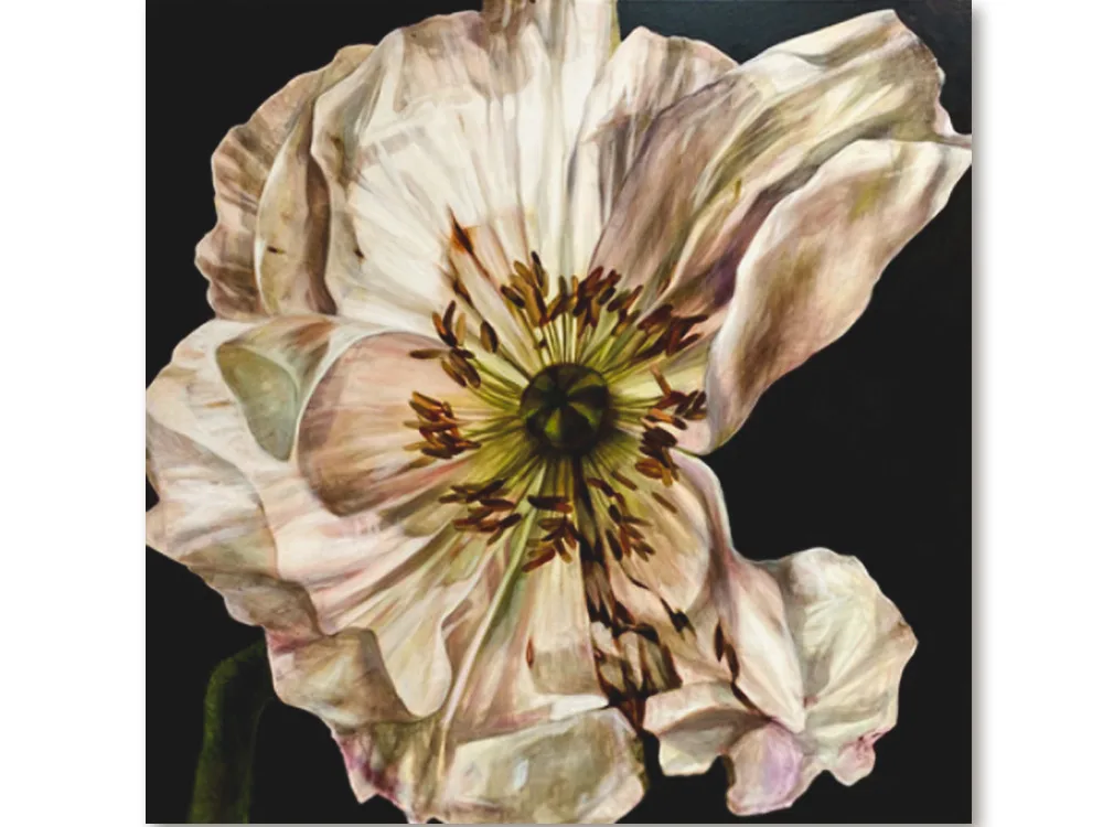 White Silks Pair - ea by Marilou Palazon – acrylic on canvas painting, 125x125cm (view 4) – SOHO Galleries Sydney