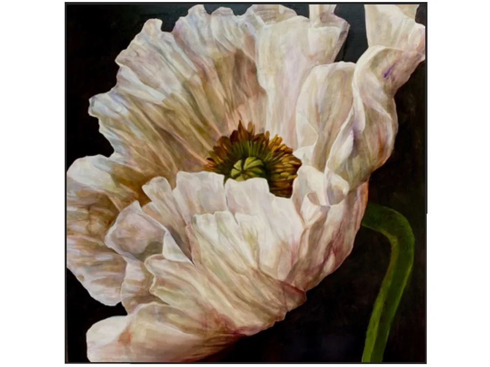 White Silks Pair - ea by Marilou Palazon – acrylic on canvas painting, 125x125cm (view 3) – SOHO Galleries Sydney