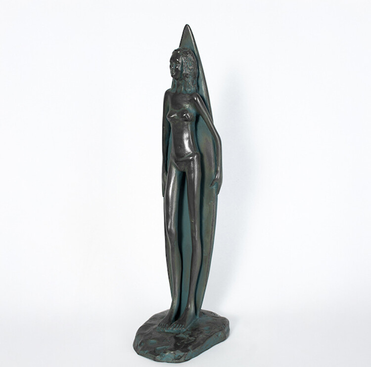 bronze surfer sculpture
